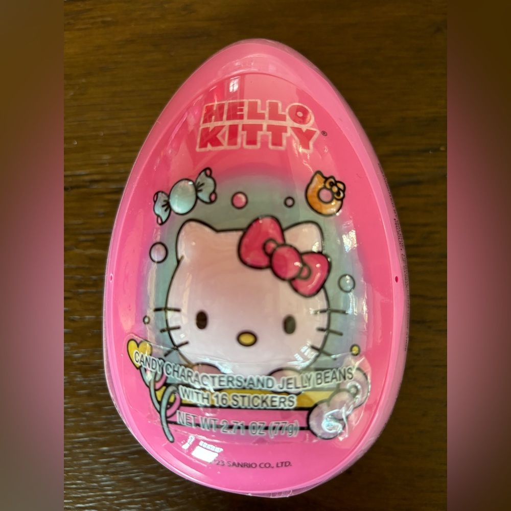 Hello Kitty 6 inch Plastic Easter Egg Filled With Stickers and Jelly Beans NEW